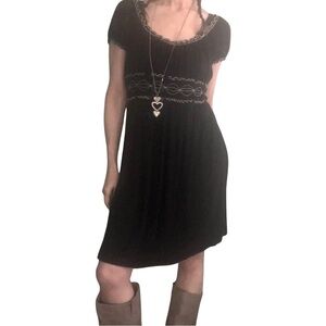 Boho Chic Dress Sz S/M Black Above Knee Stretch Knit Grunge Festival Casual